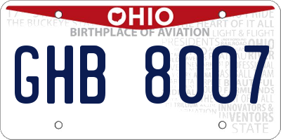 OH license plate GHB8007