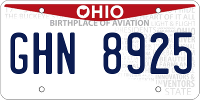 OH license plate GHN8925