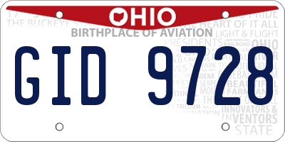 OH license plate GID9728