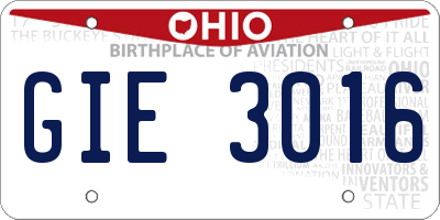 OH license plate GIE3016