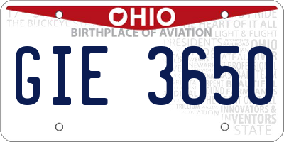 OH license plate GIE3650