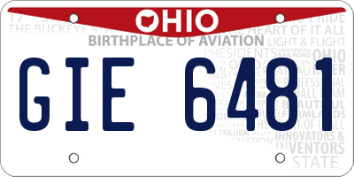 OH license plate GIE6481
