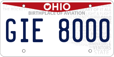 OH license plate GIE8000