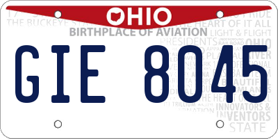 OH license plate GIE8045