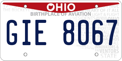 OH license plate GIE8067
