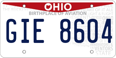OH license plate GIE8604