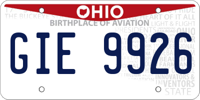 OH license plate GIE9926