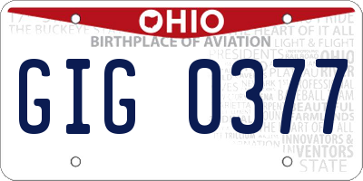 OH license plate GIG0377