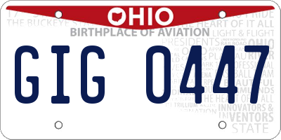 OH license plate GIG0447