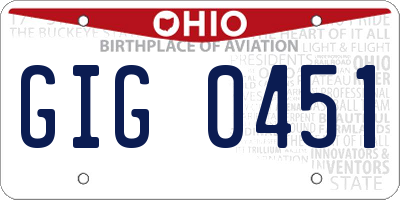 OH license plate GIG0451
