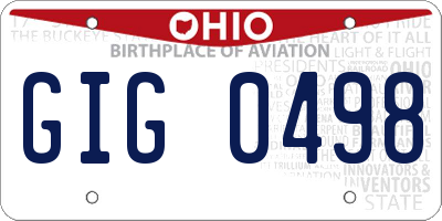 OH license plate GIG0498