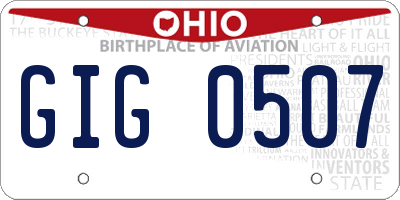 OH license plate GIG0507