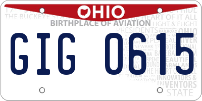 OH license plate GIG0615