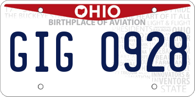 OH license plate GIG0928