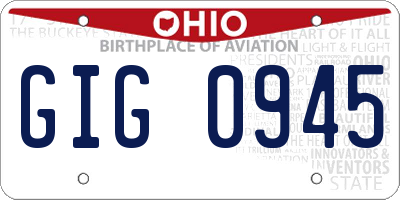 OH license plate GIG0945
