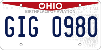OH license plate GIG0980