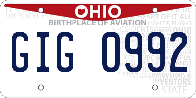 OH license plate GIG0992