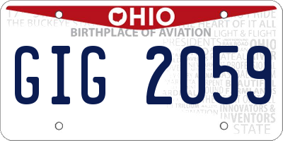 OH license plate GIG2059