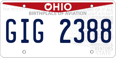 OH license plate GIG2388