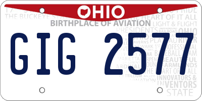 OH license plate GIG2577