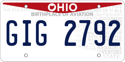 OH license plate GIG2792
