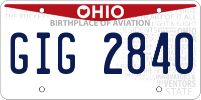 OH license plate GIG2840