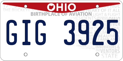 OH license plate GIG3925