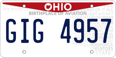 OH license plate GIG4957