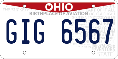 OH license plate GIG6567