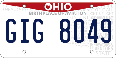 OH license plate GIG8049