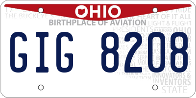 OH license plate GIG8208