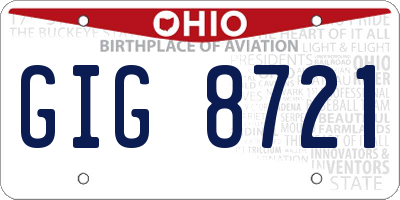 OH license plate GIG8721