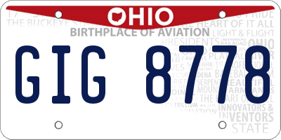 OH license plate GIG8778