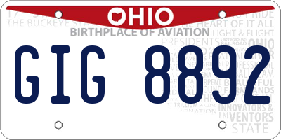OH license plate GIG8892