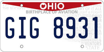 OH license plate GIG8931