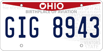 OH license plate GIG8943