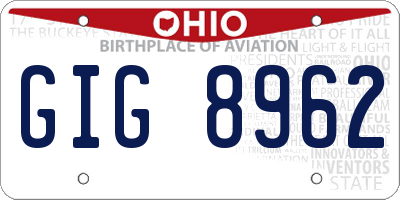 OH license plate GIG8962