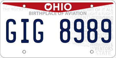 OH license plate GIG8989