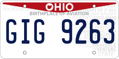 OH license plate GIG9263