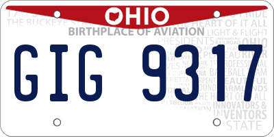 OH license plate GIG9317