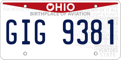 OH license plate GIG9381