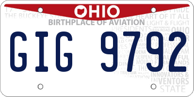 OH license plate GIG9792