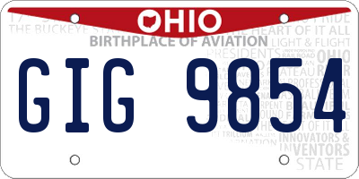 OH license plate GIG9854