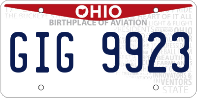 OH license plate GIG9923