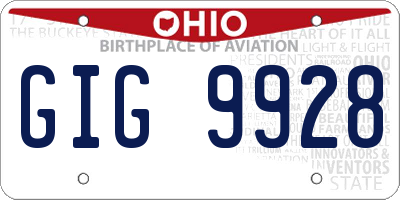 OH license plate GIG9928