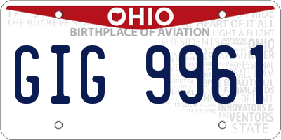 OH license plate GIG9961