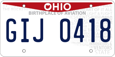 OH license plate GIJ0418