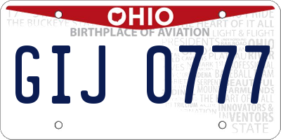 OH license plate GIJ0777