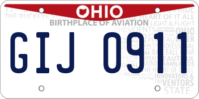 OH license plate GIJ0911