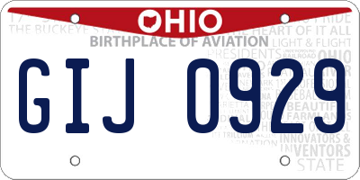 OH license plate GIJ0929